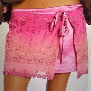 Free People Lala Beaded Embellished Satin Pink Skort NWT